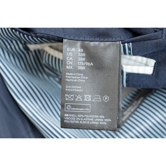 H&M Blazer Mens 38R Navy Blue Skinny Fit Stretch 2 buttons Single Breast - Picture 7 of 10